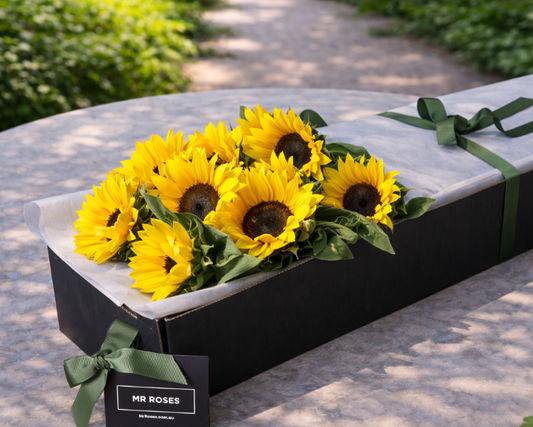 sunflowers in gift box