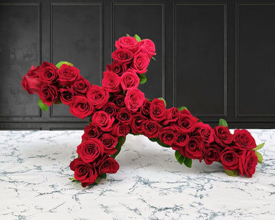 red rose cross wreath for funeral flowers and casket flowers