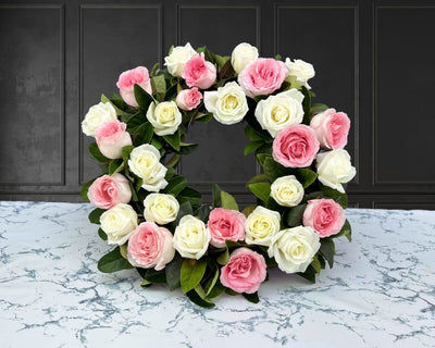 pink and white rose flower wreath