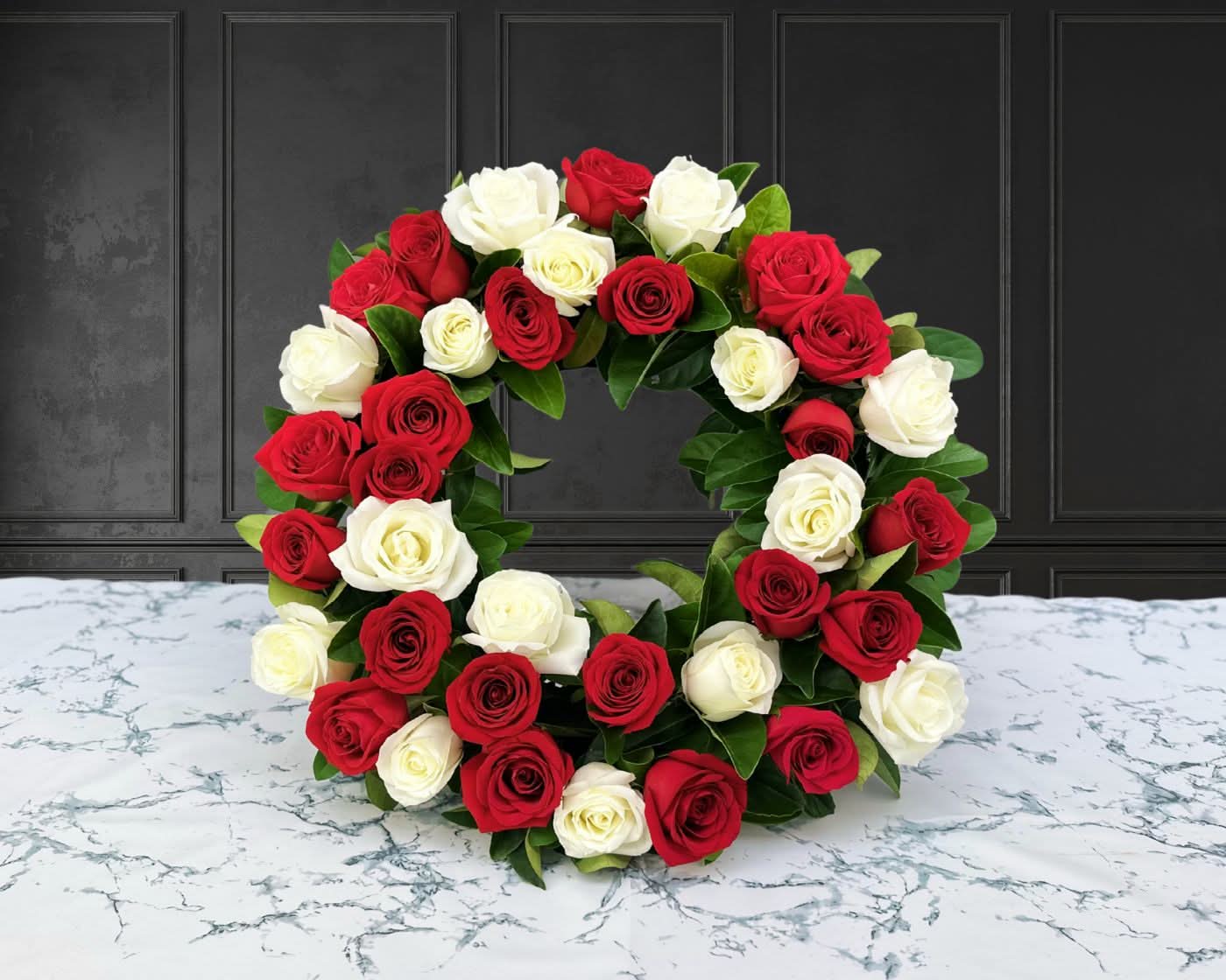 red and white rose flower wreath
