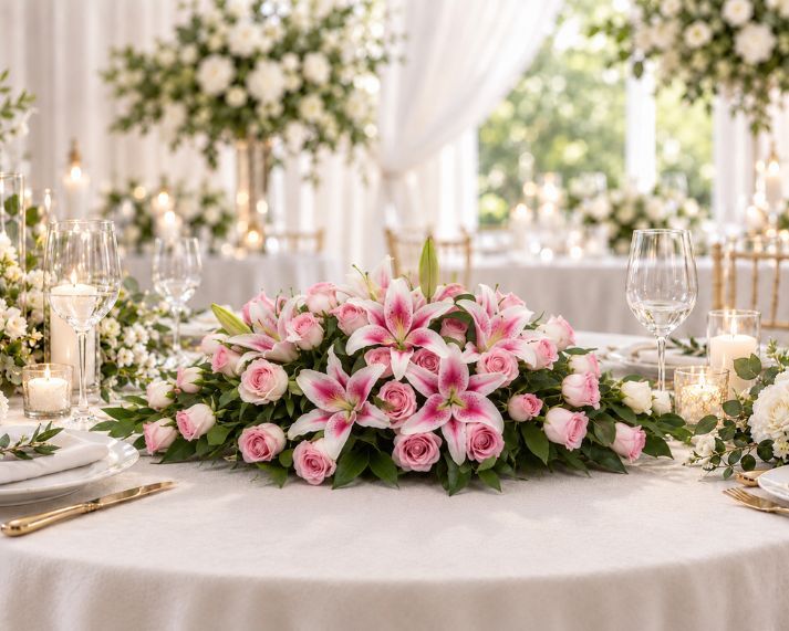 Pink Lilies & Pink Roses Centrepiece