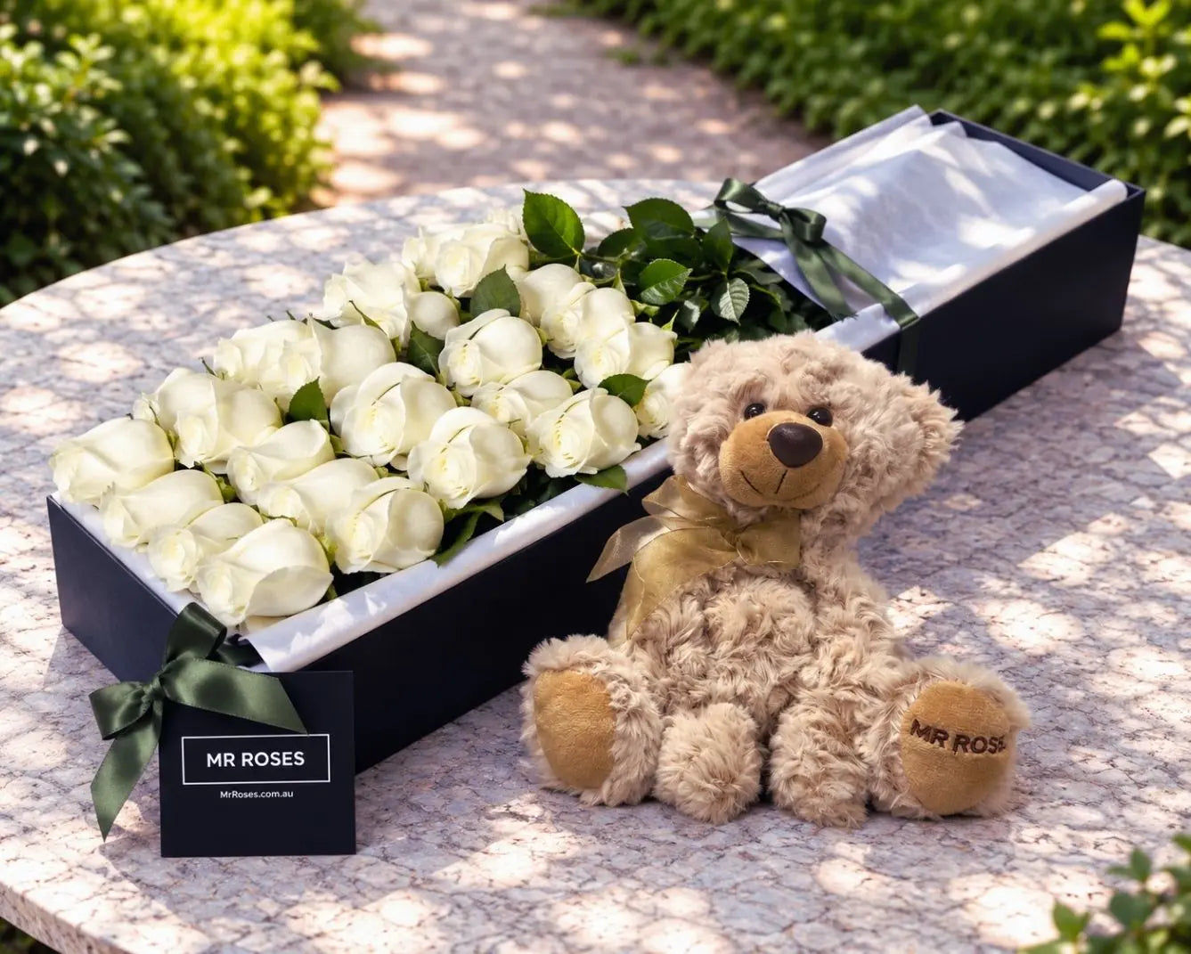 White Roses & Teddy Bear