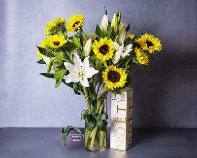 sunflower and white lily bouquet Sunflowers & White lilies