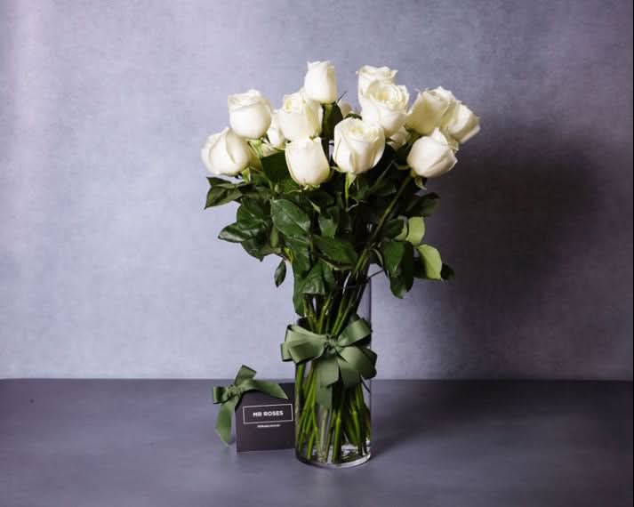 Long Stemmed White Roses in a Vase