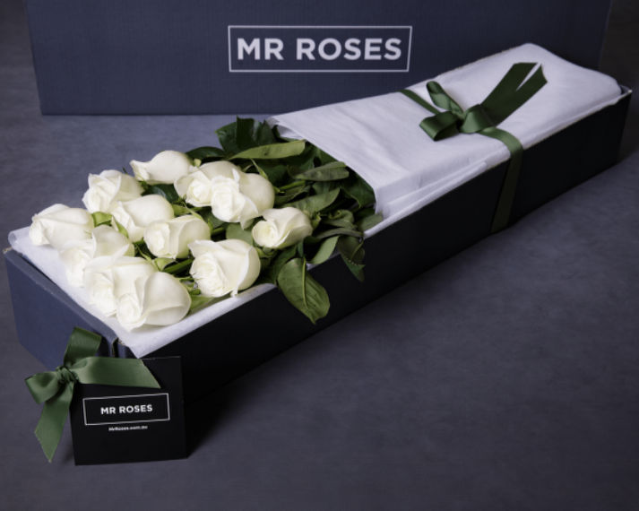 Long Stemmed White Roses in Mr Roses gift box