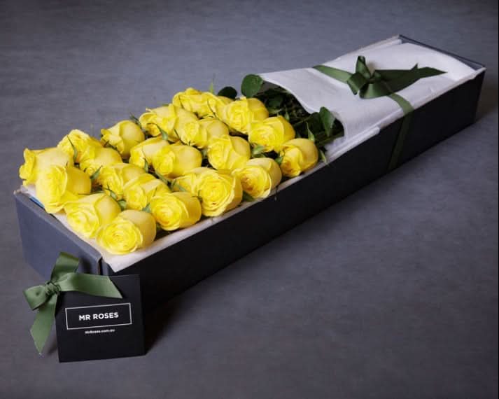 medium stemmed yellow roses in mr roses gift box