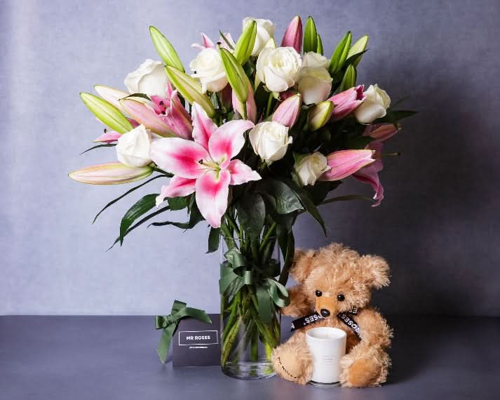Member-Exclusive Pink Lilies & White Roses