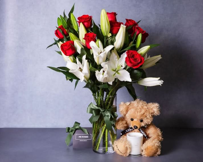 Member-Exclusive White Lilies & Red Roses