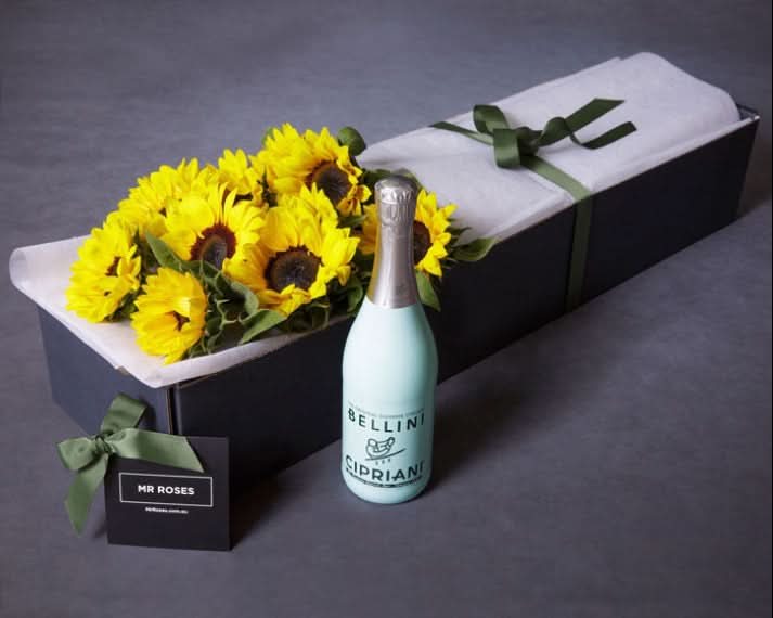 Sunflowers and Bellini champagne