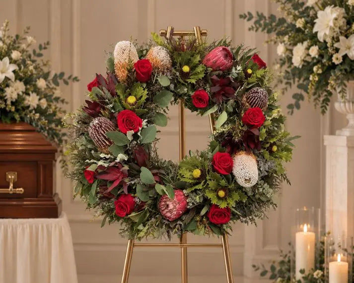 Wildflowers & Red Roses Wreath