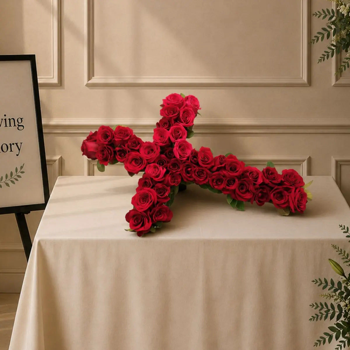 Red Rose Funeral Flower Cross