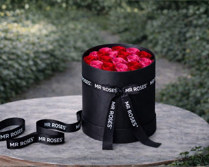 Infinity Preserved Rose Hat Box in Red & Hot Pink