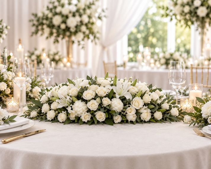 White Lilies, White Disbuds, & White Roses Centrepiece