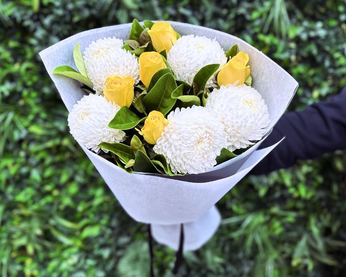White Chrysanthemums & Yellow Roses Bouquet