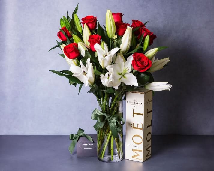 Member-Exclusive White Lilies & Red Roses