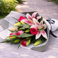 pink lilies and pink roses bouquet