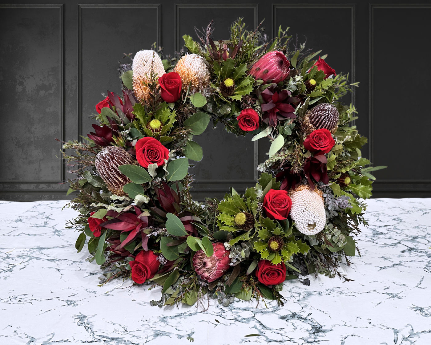 Wildflowers & Red Roses Wreath