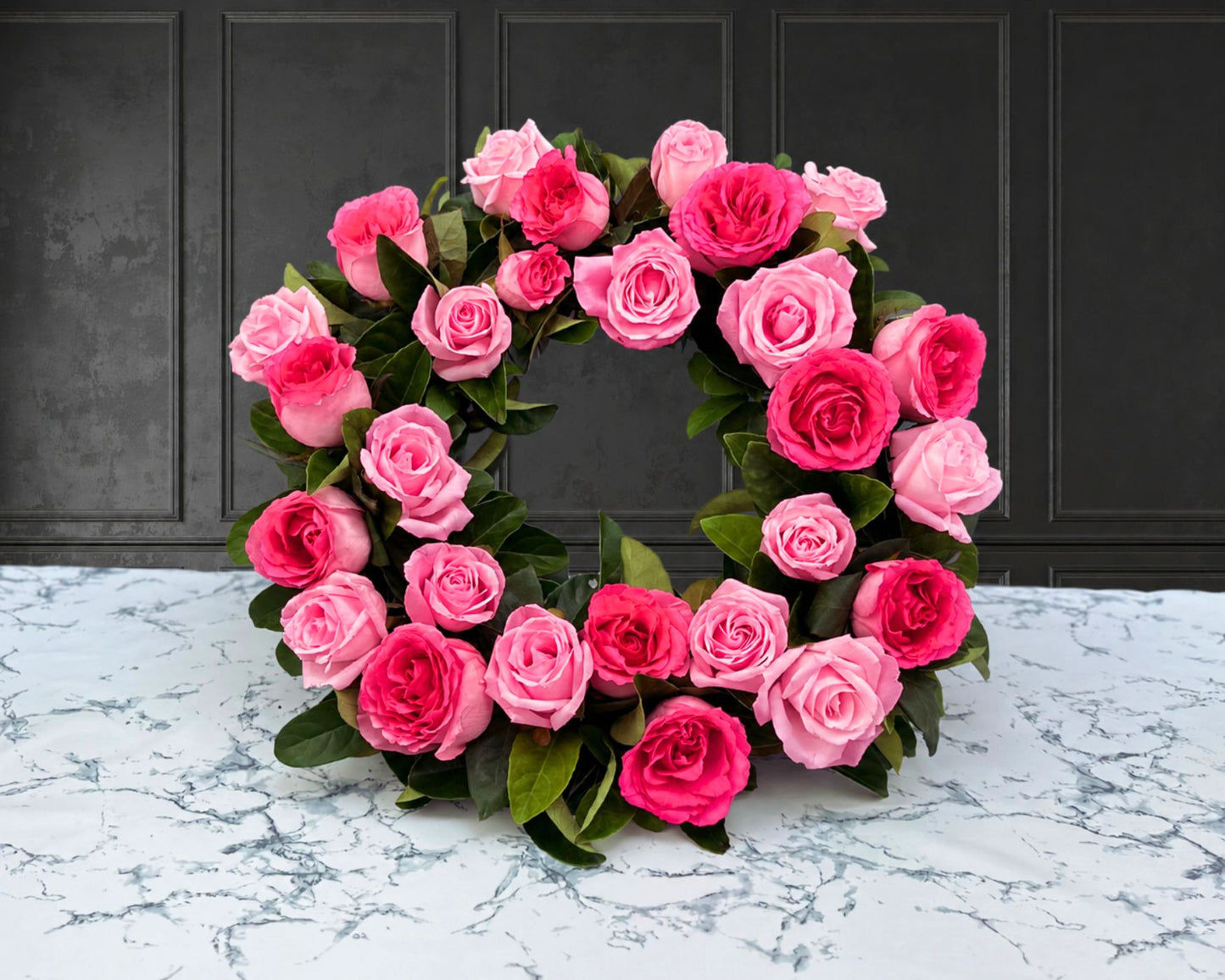 Hot Pink Roses & Light Pink Roses Wreath