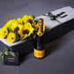 Sunflowers and verve clicquot champagne