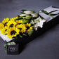sunflowers and fragrant white lilies flower arrangement in mr roses gift box
