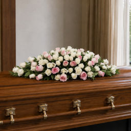 Funeral Pink & White Rose Casket Flowers