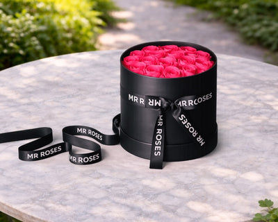 Infinity Preserved Rose Hat Box in Hot Pink
