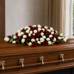Funeral Red & White Rose Casket Flowers