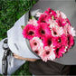soft and hot pink gerbera flower bouquet by Mr Roses