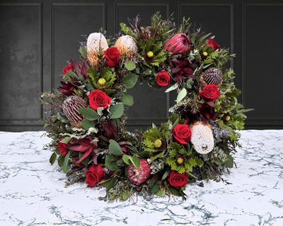 Wildflowers & Red Roses Wreath