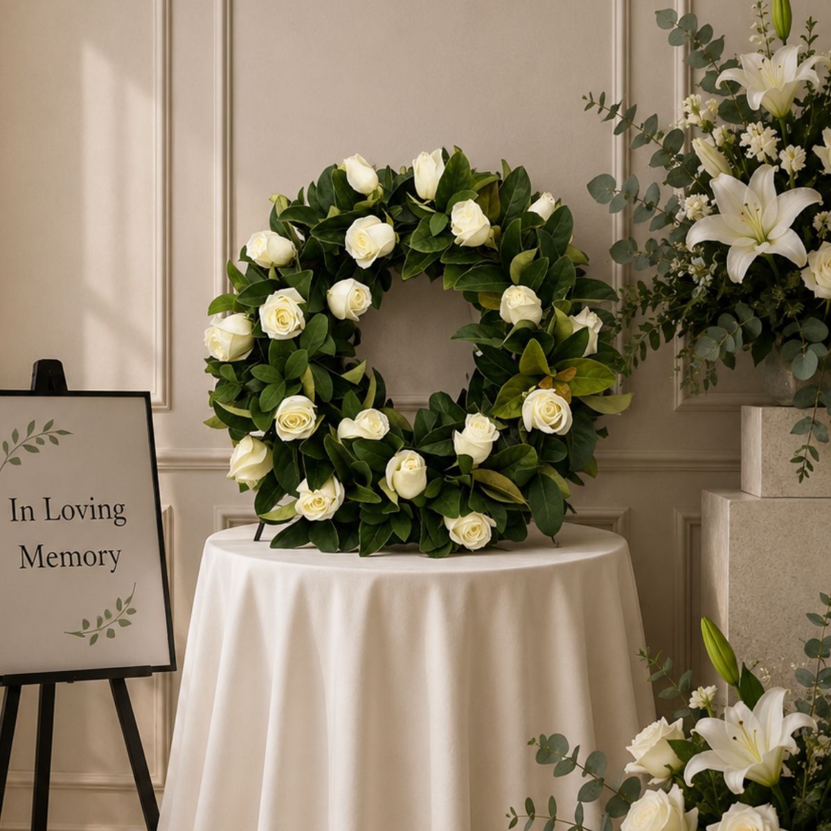White Rose Funeral Wreath