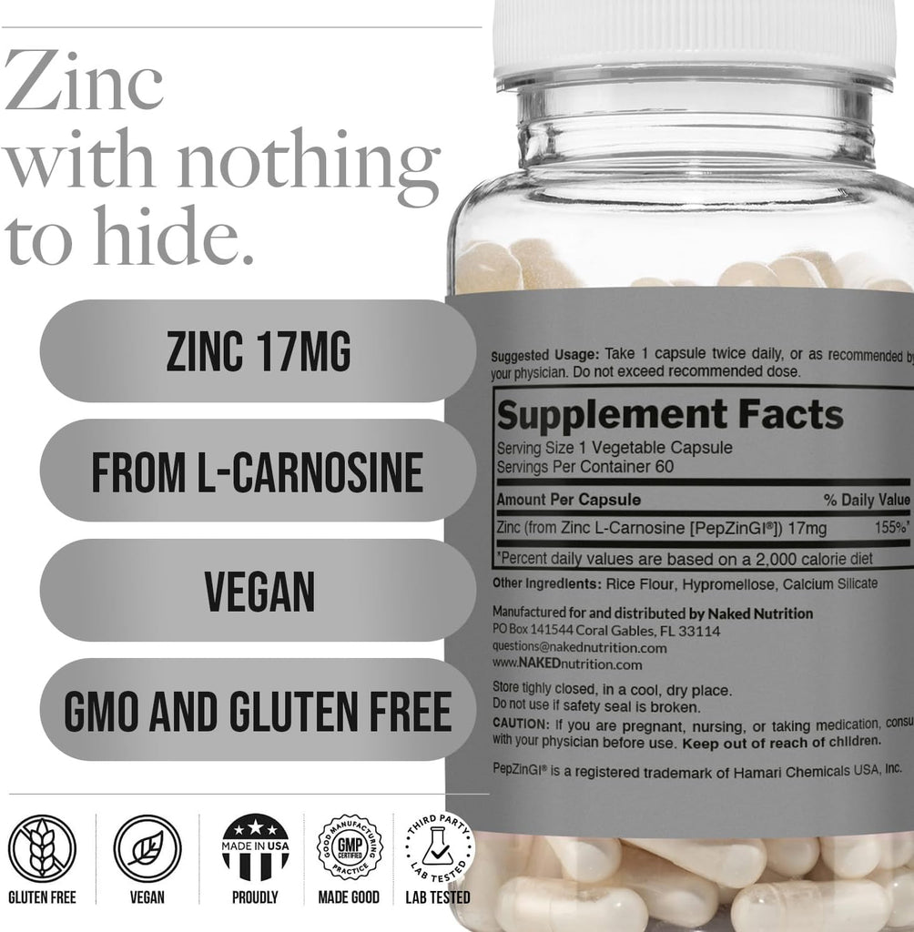 Daily Zinc Supplement | Naked Zinc Carnosine - 60 Capsules