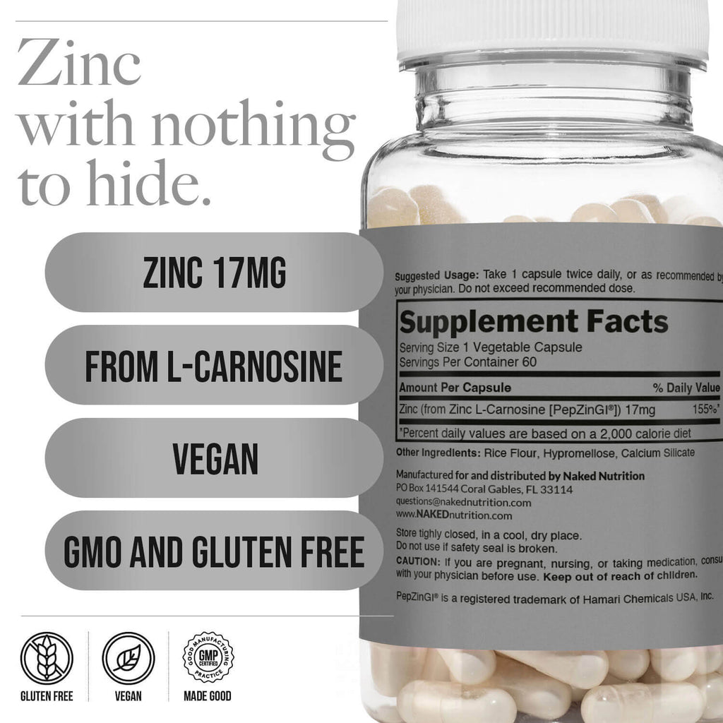 Daily Zinc Supplement | Naked Zinc Carnosine - 60 Capsules