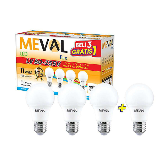 Lampu Putih LED Bulb Meval Eco LV BL4 11A 11 Watt Isi 4 - OSCARLIVING!