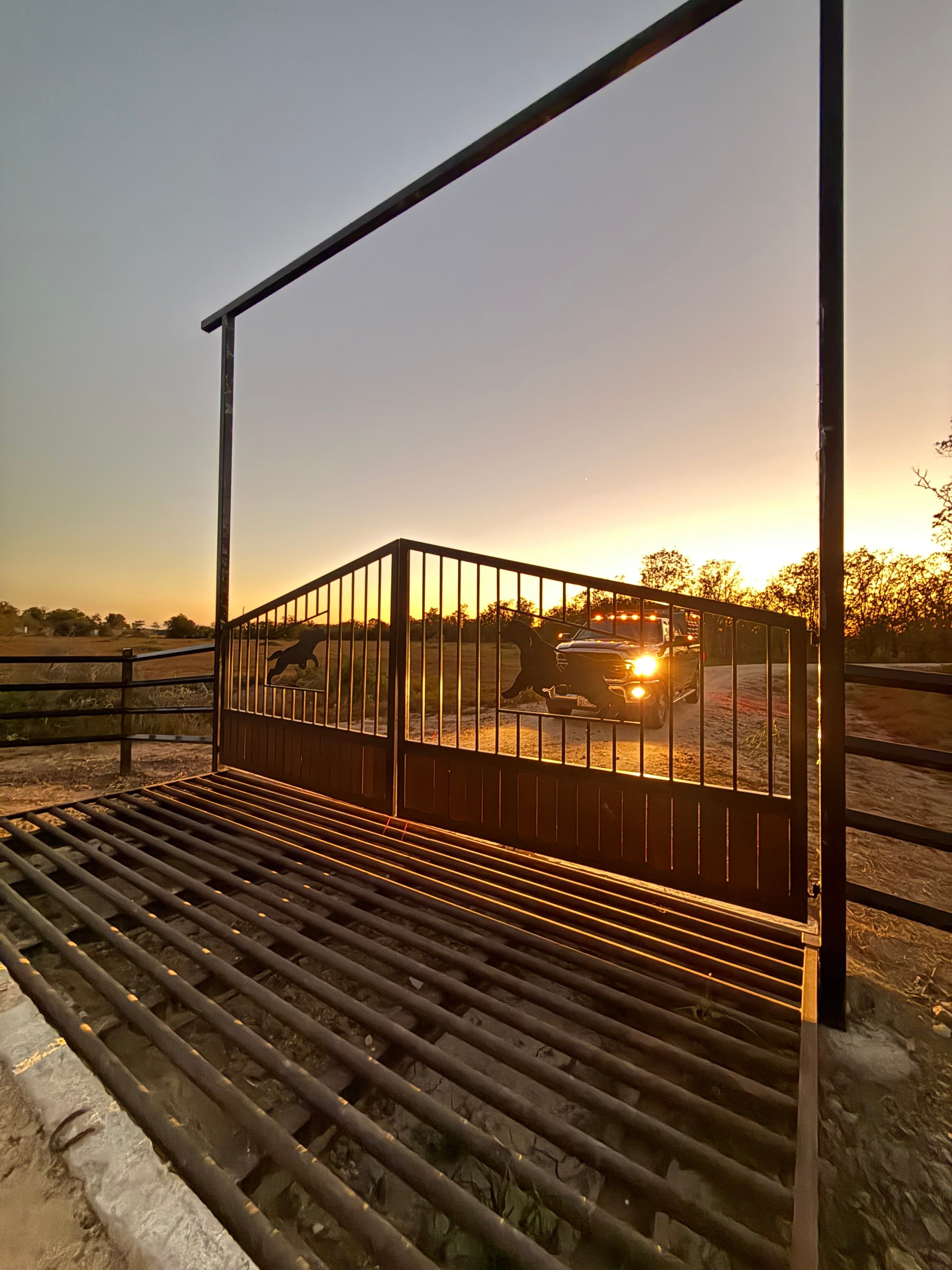 Our safe and secure facility is headed up by a double gate, embossed with a retriever and a spaniel