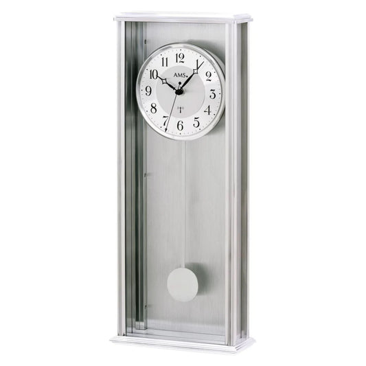 AMS Wanduhr 51x20x7 cm Metall • Funk-Uhrwerk • Elegantes Pendel