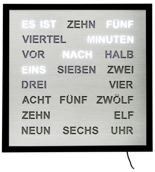 AMS Wanduhr 40x40 cm Metall • Wortanzeige • Modernes Design