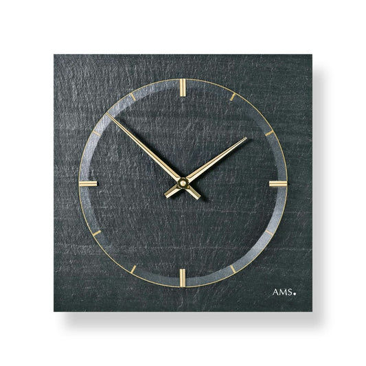 AMS Wanduhr 30x30x4 cm Stein • Geräuschloses Quarzwerk • Modernes Design