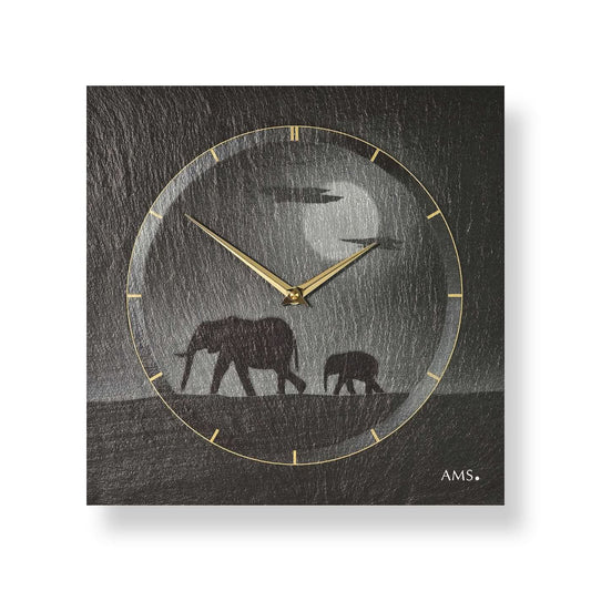 AMS Wanduhr 30x30x4 cm Stein • Geräuschloses Quarzwerk • Modernes Design