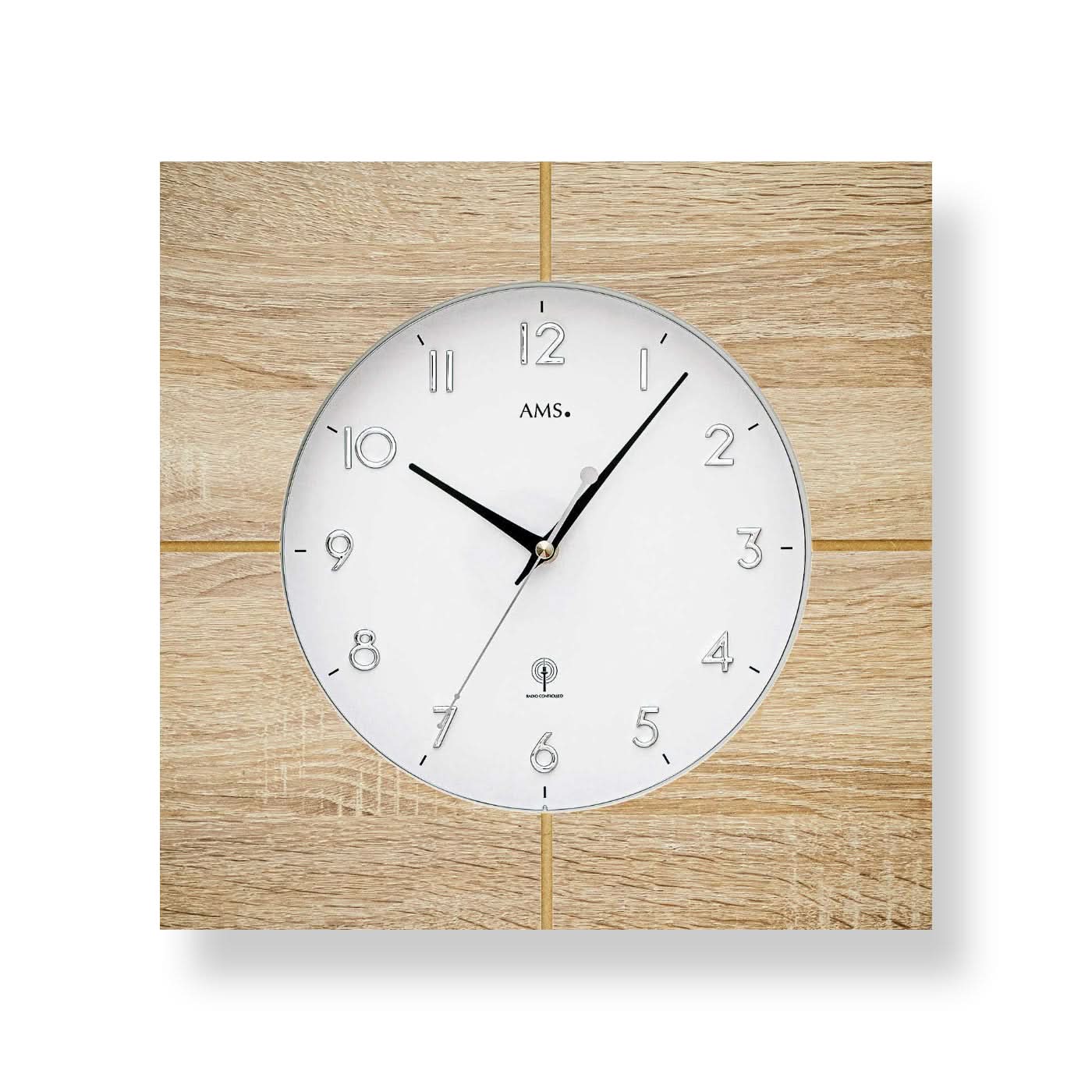 AMS Wall Clock 34x34x5 cm Wood • Radio-Controlled • Modern Design