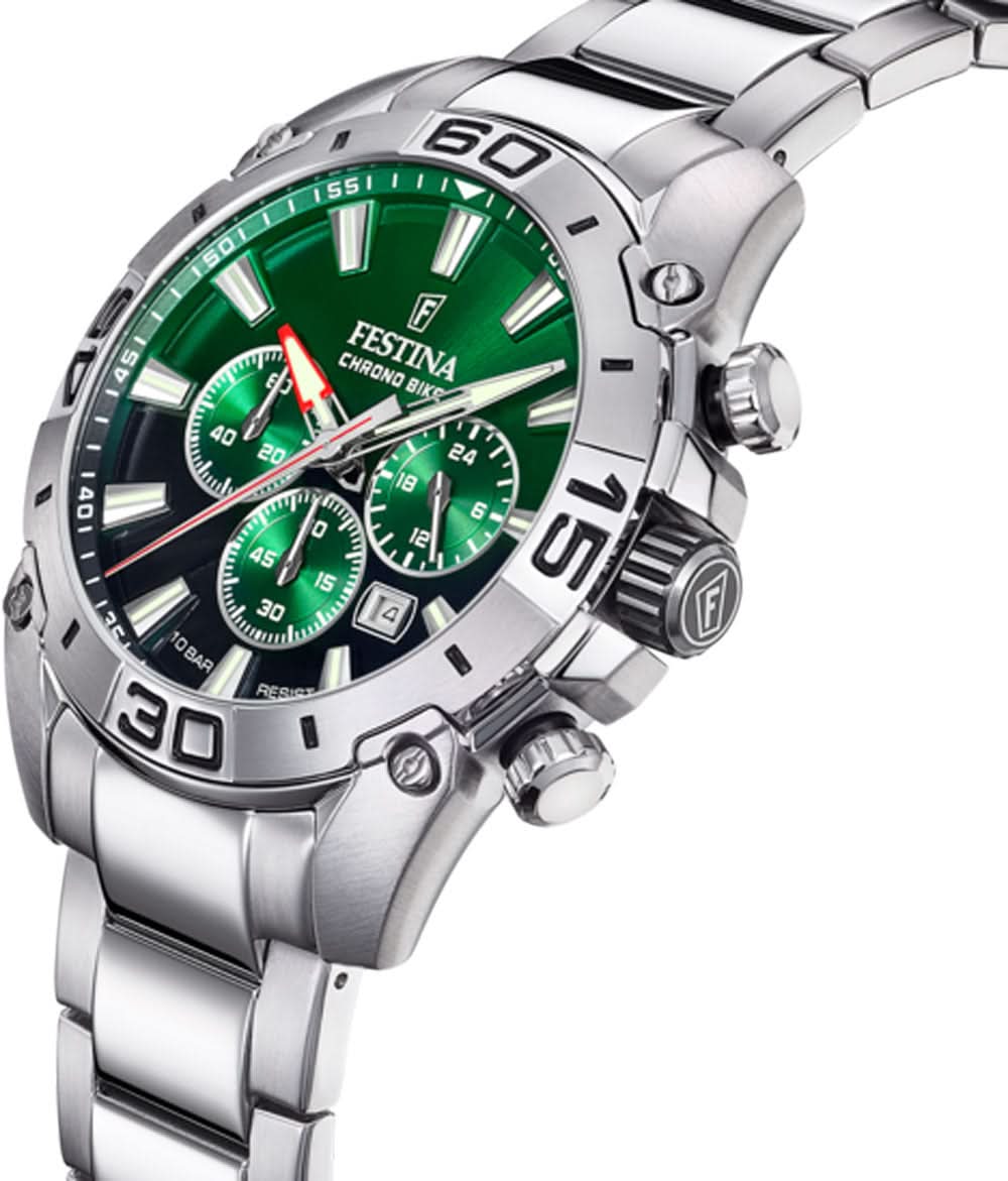 Festina Chrono Bike F20543/3 Men's Watch • Green Chronograph • Stainless Steel