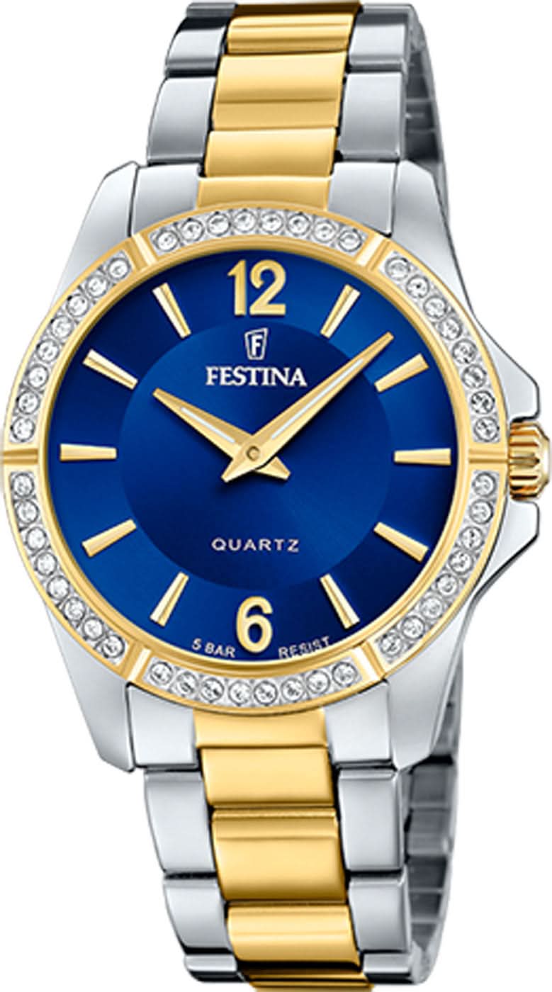 Festina Mademoiselle F20594/2 Damenuhr • Elegantes Bicolor-Design • Blaues Zifferblatt