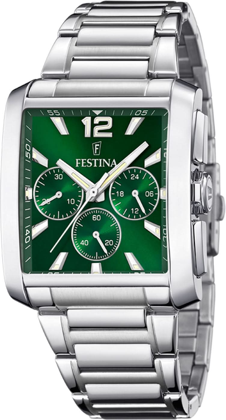 Festina On the Square F20635/3 Men's Watch • Rectangular Design • Green Dial