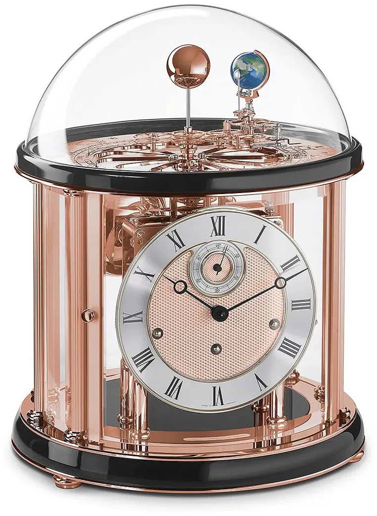 Hermle Tischuhr 35x29x29 cm Holz, Glas, Messing • Tellurium Astrologische Anzeige • Westminster Schlagwerk