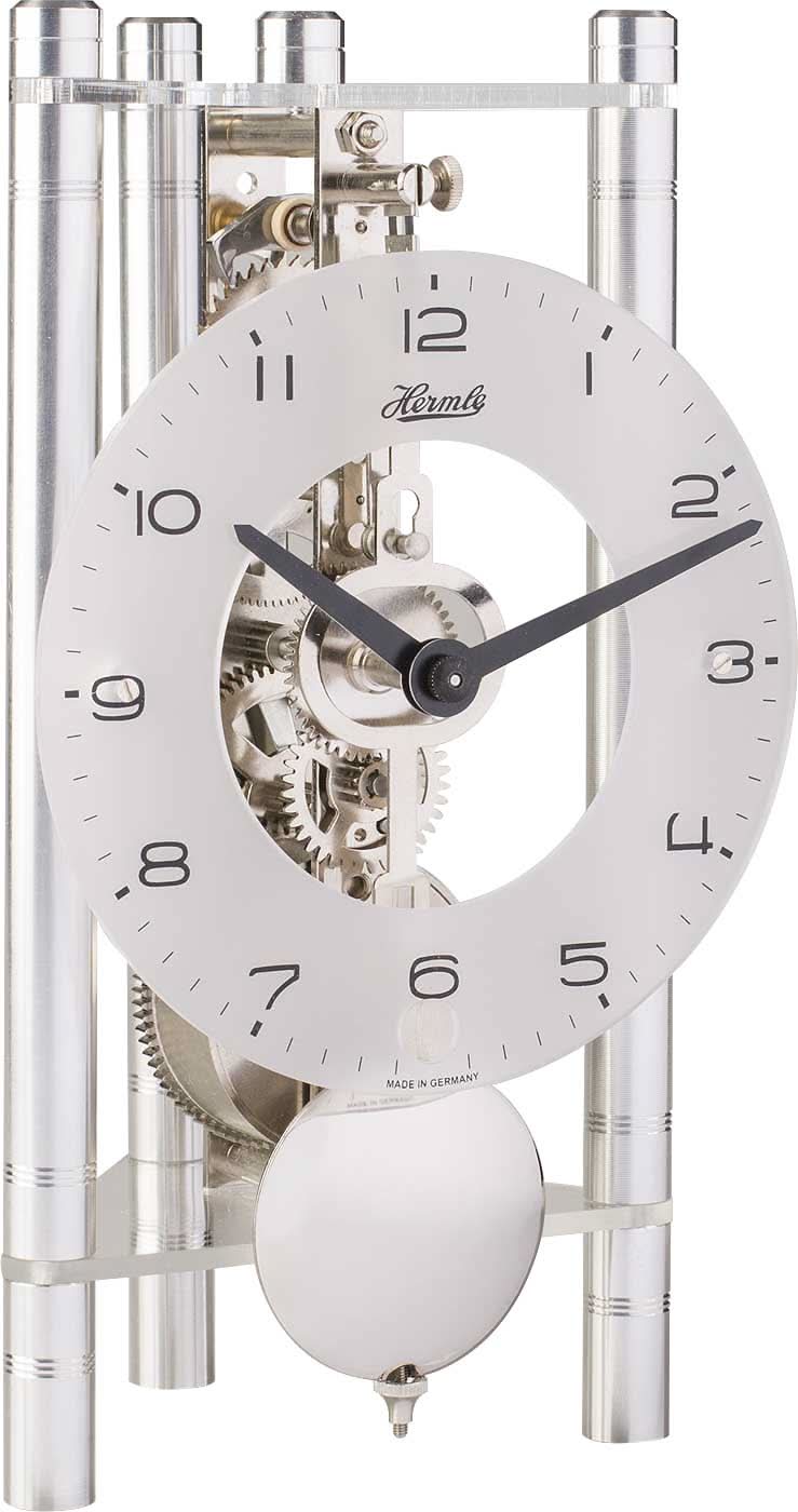 Hermle Table Clock 19.5x11x9 cm Aluminum • Mechanical Skeleton Movement • Puristic Design