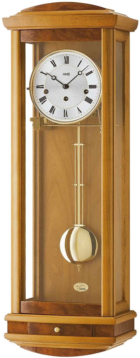 AMS Wanduhr 65x24x15 cm Holz • Präzises Mechanik-Uhrwerk • Westminster-Melodie