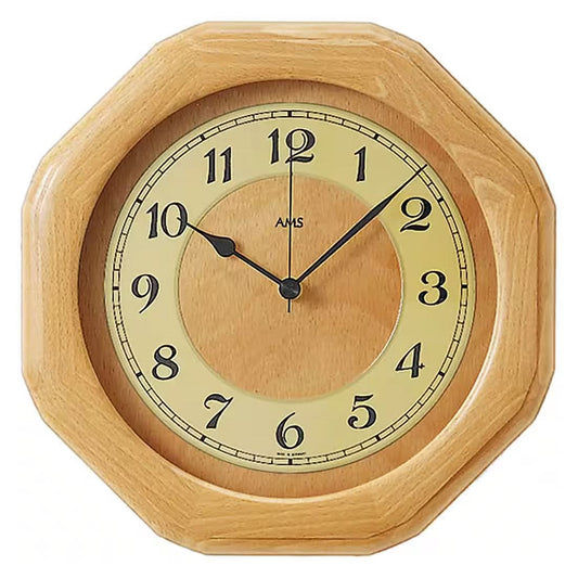 AMS Wall Clock 28x28x5 cm Wood • Radio-Controlled Movement • Classic Design