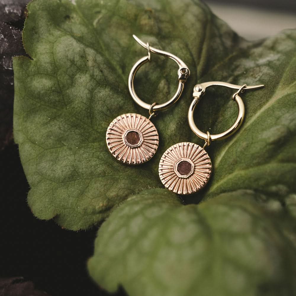 Stencil Earrings with Round Pendant - Wooden Core Model: Jewelry