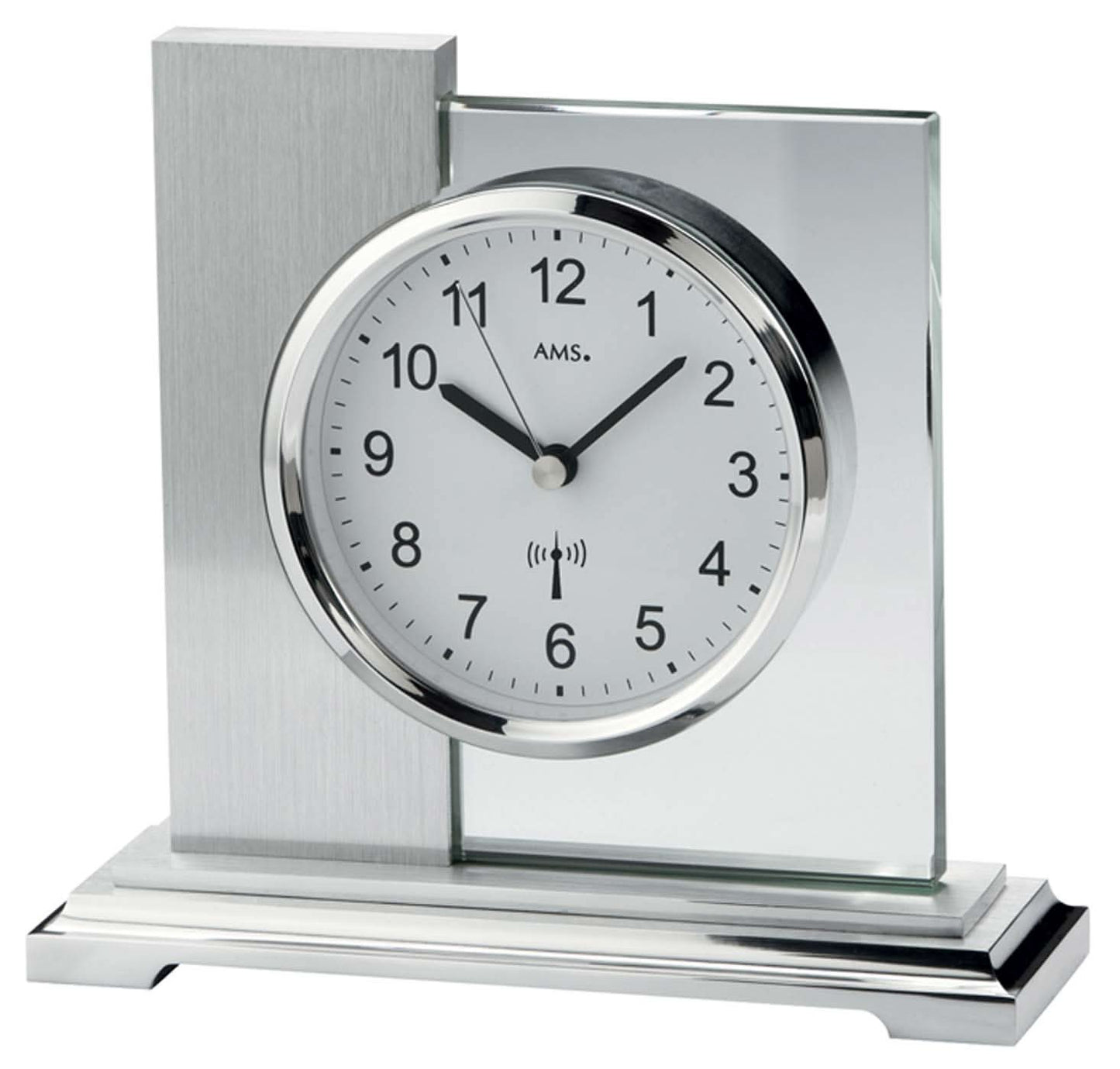 AMS Tischuhr 16x17x6 cm Metall • Modernes Funkwerk • Elegantes Design