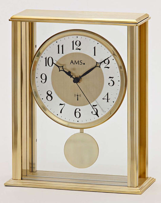 AMS Table Clock 25x20x7 cm Metal and Glass • Precise Radio-Controlled Pendulum Movement • Timeless Design