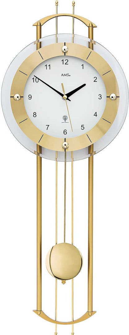 AMS Wall Clock 68x24x7 cm Brass • Radio-Controlled Movement • With Pendulum